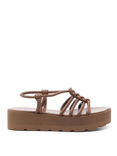Gianvito Rossi Leather Knotted Strappy Sandals Platform Sole In Brown