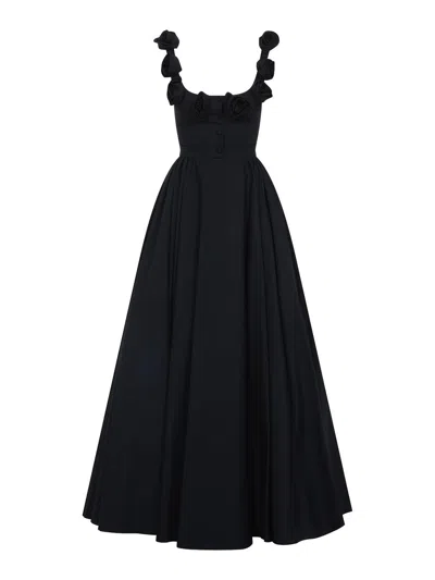 Giambattista Valli Floral Applique Midi Dress In Black