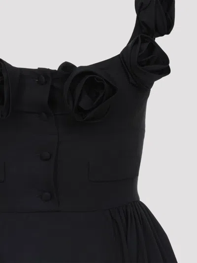 Giambattista Valli Floral Applique Midi Dress In Black