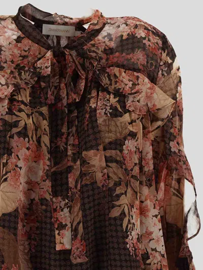 Zimmermann Womens Black Floral Illuminate Flutter Floral-print Sheer Blouse