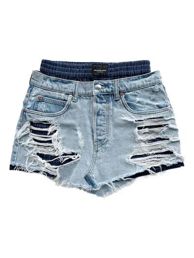 Alexander Wang Prestyled Distressed Denim Skirt With Boxer Clothing In Blue