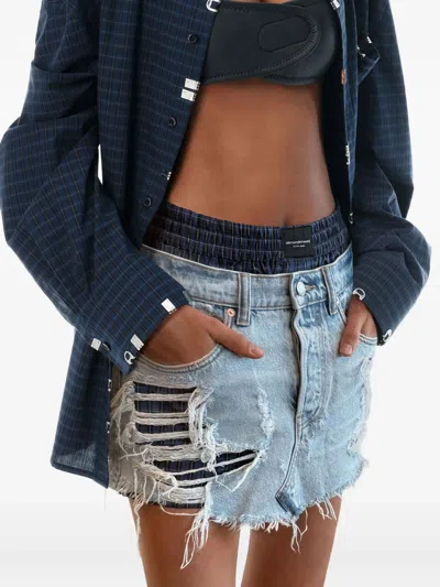 Alexander Wang Prestyled Distressed Denim Skirt With Boxer Clothing In Blue