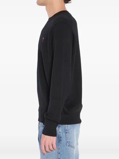 Ami Alexandre Mattiussi Ami Paris Ami De Coeur Wool Crewneck Sweater In Black