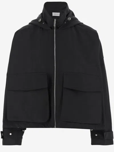 Armarium Cotton Blend Jacket With High Collar And Adjustable Hood In Black