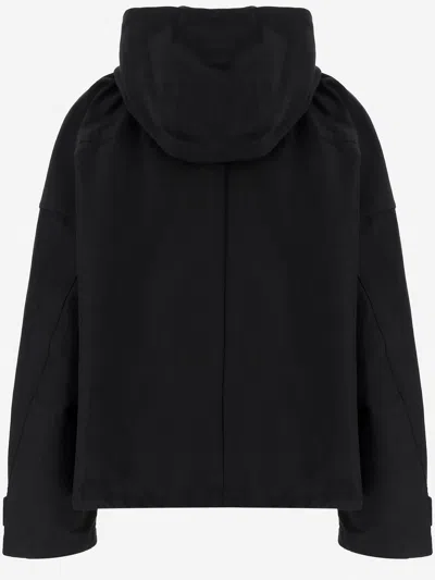 Armarium Cotton Blend Jacket With High Collar And Adjustable Hood In Black