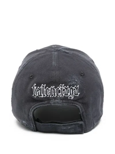 Balenciaga Black Drill Blackletter Script Cap In Black