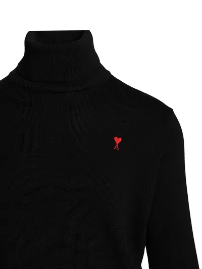 Ami Alexandre Mattiussi Heart-embroidered Turtleneck Sweater In Blue