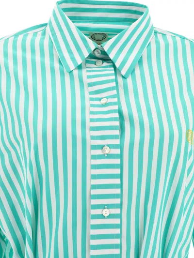 Ines De La Fressange Striped-pattern Belted Midi Shirt Dress In Blue