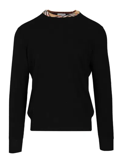 Burberry Crew Neck Knitwear With Distinctive Patterned Collar