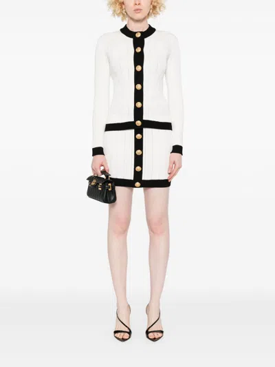 Balmain Knitted Buttoned Mini Skirt In White