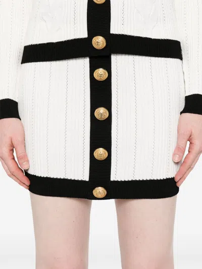 Balmain Knitted Buttoned Mini Skirt In White