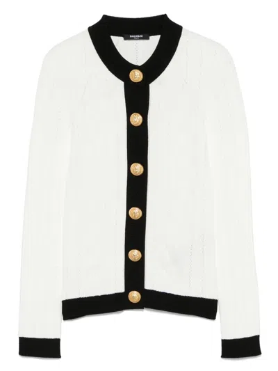 Balmain Women Ls Buttoned Torsade Knit Cardigan In White