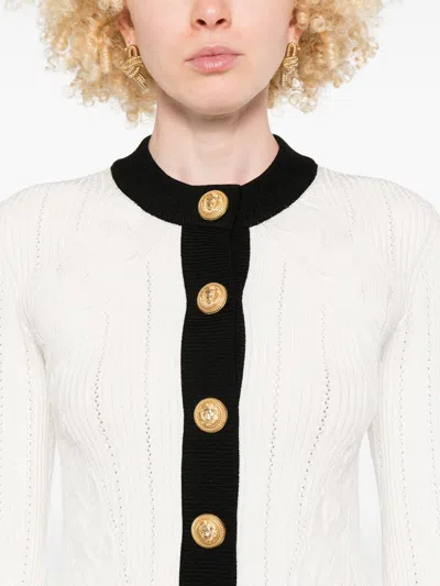 Balmain Women Ls Buttoned Torsade Knit Cardigan In White