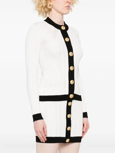 Balmain Women Ls Buttoned Torsade Knit Cardigan In White