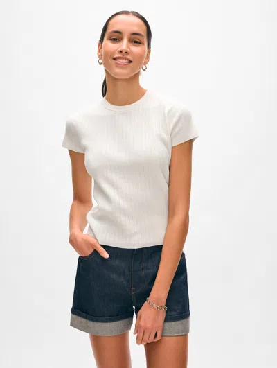 White + Warren Paperfine Pointelle T-shirt Sweater