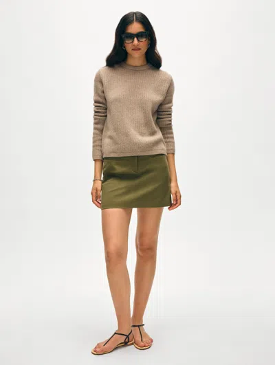 White + Warren Cashmere Waffle Mesh Crewneck Top In Taupe Heather