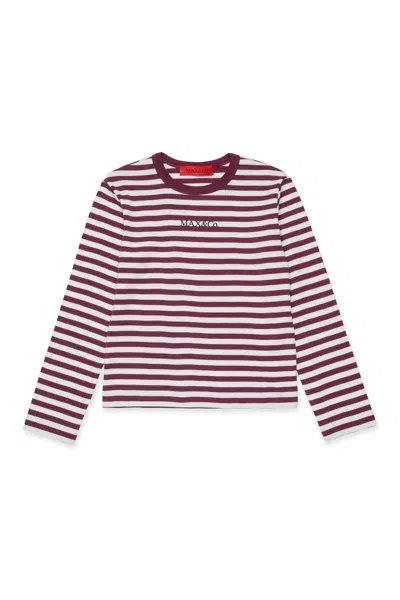 Max & Co Logo-print Striped T-shirt In Burgundy