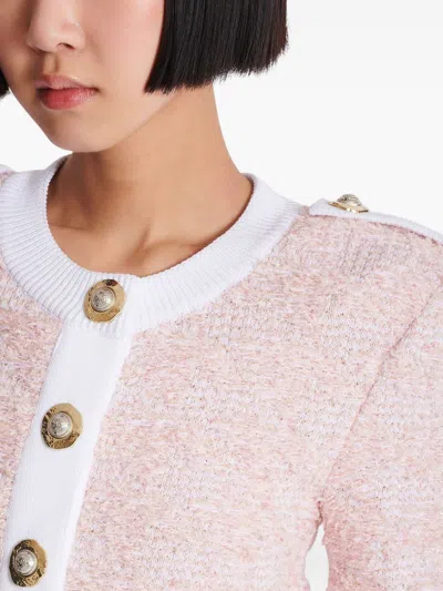 Balmain Tweed Cardigan In Pink