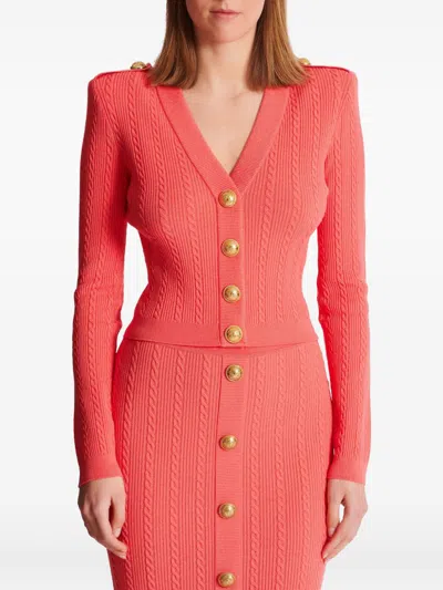 Balmain V Neck Buttoned Cardigan In Orange