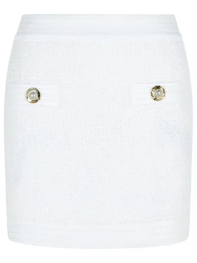 Balmain Cotton Blend Miniskirt Gold-tone Buttons In White