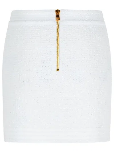 Balmain Cotton Blend Miniskirt Gold-tone Buttons In White
