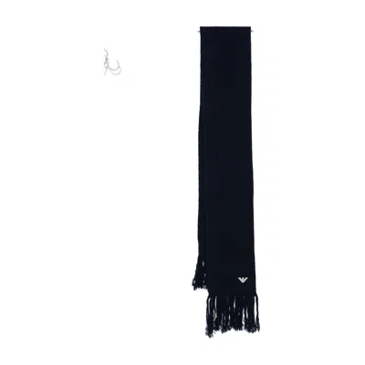 Emporio Armani Ribbed Wool Scarf In Black