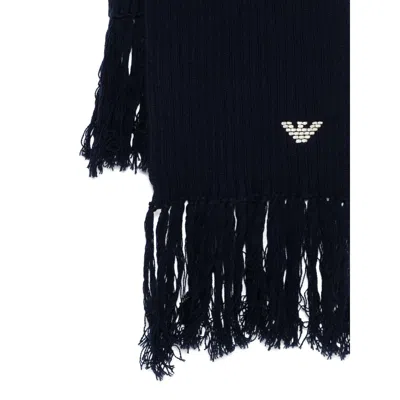 Emporio Armani Ribbed Wool Scarf In Black