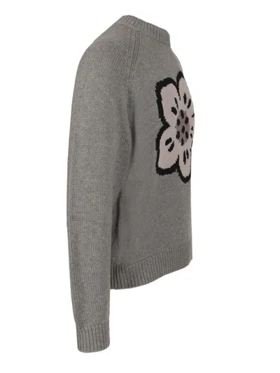Kenzo Men Crew Neck Sweater In Cotton And Wool In Gray