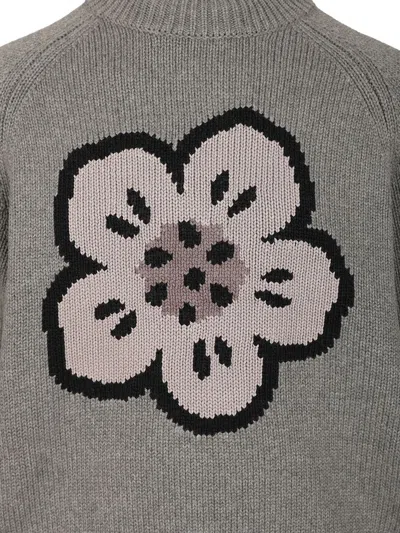 Kenzo Men Crew Neck Sweater In Cotton And Wool In Gray