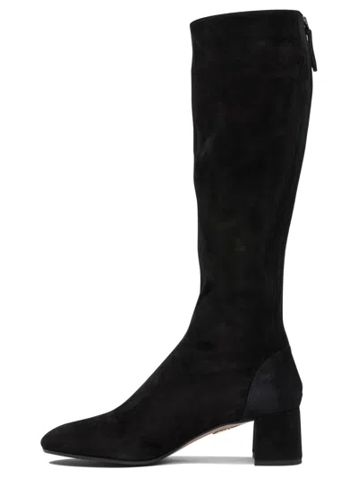Aquazzura High Block Heel Knee-high Suede Boots In Black