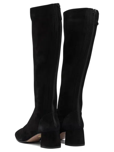 Aquazzura High Block Heel Knee-high Suede Boots In Black