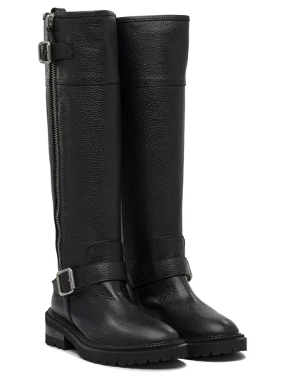 Via Roma 15 Black Leather Boot With Side Zip And Buckle Detail In Black