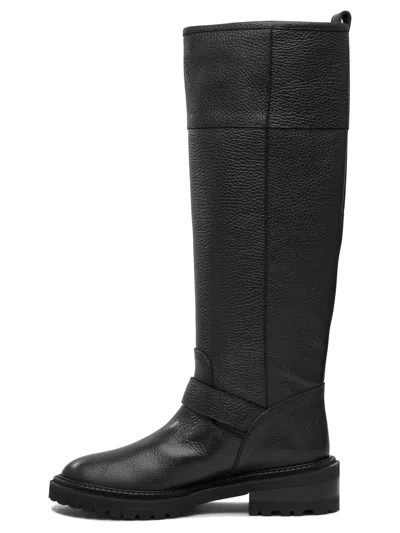 Via Roma 15 Black Leather Boot With Side Zip And Buckle Detail In Black