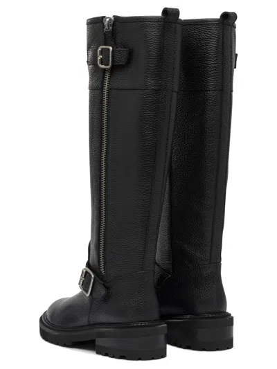 Via Roma 15 Black Leather Boot With Side Zip And Buckle Detail In Black