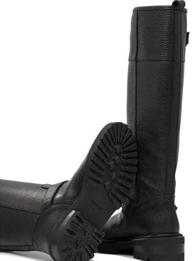 Via Roma 15 Black Leather Boot With Side Zip And Buckle Detail In Black