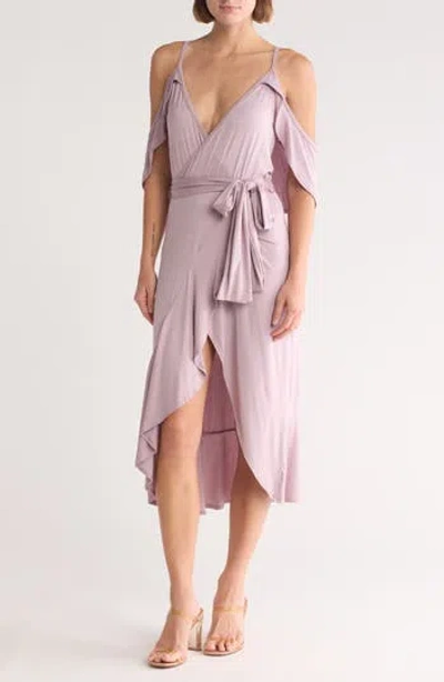 Go Couture Asymmetric Cold Shoulder Maxi Dress In Pink