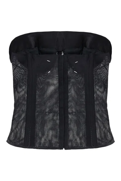 Maison Margiela Mesh-panel Cropped Top In Black