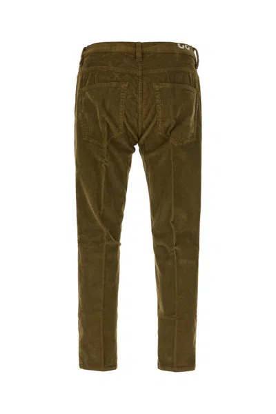 Dondup Ribbed Fabric Trousers With Belt Loops In Green