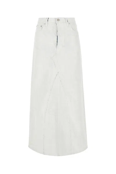 Maison Margiela Coated Denim Long Skirt In White
