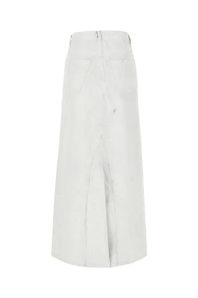 Maison Margiela Coated Denim Long Skirt In White