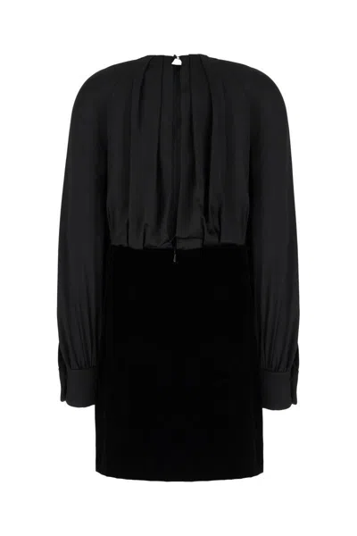 Max Mara Silk Mini Dress With Elegant Cape Detail And Puff Sleeves In Black