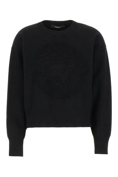 Versace Black Wool Blend Sweater In Black