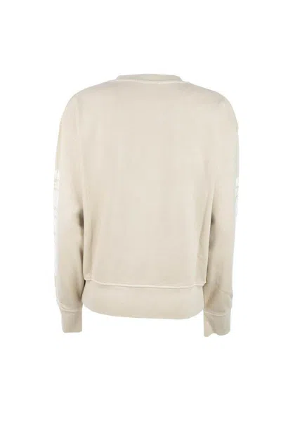 Pinko Cotton Sweatshirt With Logo-branded Sleeves In Neutral