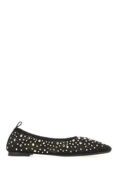 Tory Burch Black Ballet Flats With All-over Crystals Application In Tech Fabric Woman