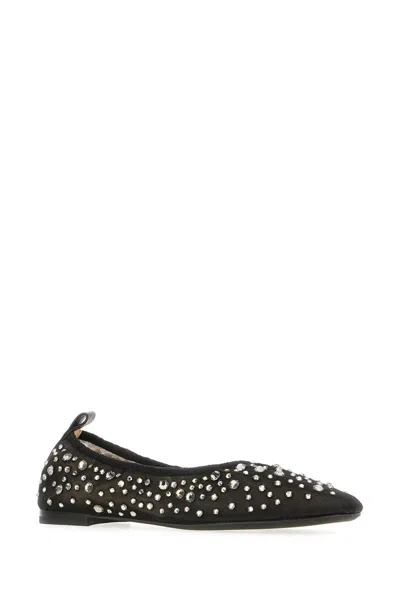 Tory Burch Black Ballet Flats With All-over Crystals Application In Tech Fabric Woman