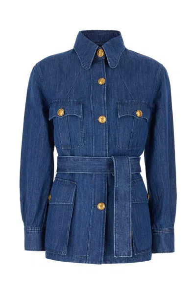 Valentino Garavani Women Solid Sahariana In Denim In Blue