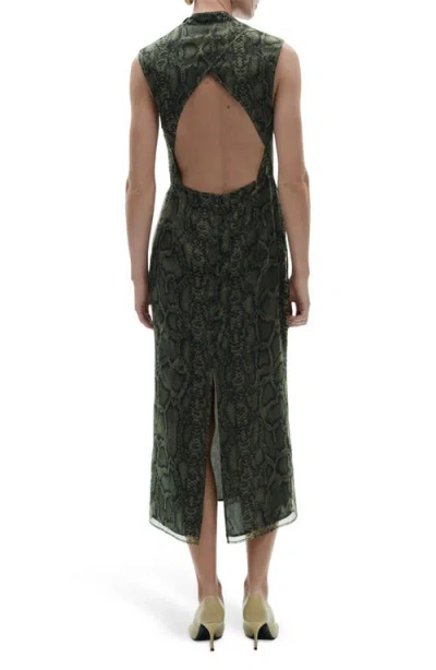 Mango Snakeskin Print Open Back Organza Midi Dress
