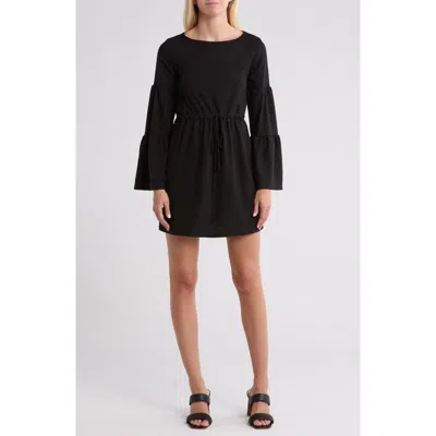 Go Couture Boat Neck Bell Sleeve Minidress In Black