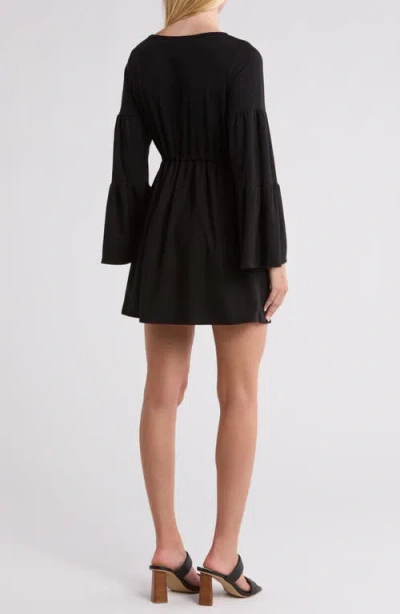 Go Couture Boat Neck Bell Sleeve Minidress In Black