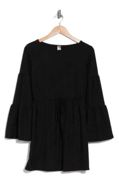 Go Couture Boat Neck Bell Sleeve Minidress In Black